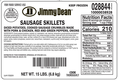 Jimmy Dean Entree Breakfast Sausage Skillet, 60 Ounce -- 4 per case.