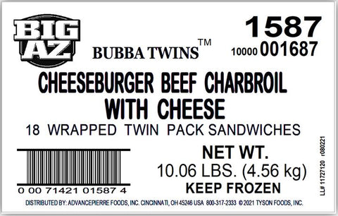 Advance Pierre Big Az Bubba Twin Charbroil Sandwich with Cheese, 8.8 Ounce -- 18 per case.