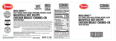 Tyson® CHICKEN CHUNK MEGA MINIS® BREADED NASHVILLE HOT 10286860928