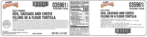 Jimmy Dean Crispitos Sausage Egg and Cheese Filled Flour Tortilla with Sleeve, 2.75 Ounce -- 36 per case