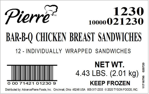 Pierre® SANDWICH JUMBO BAR-B-Q CHICKEN FLAME BROILED FC IW 5.9 OZ 10000021230