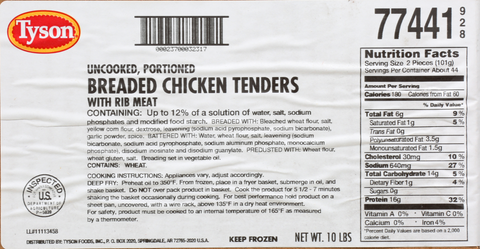 Tyson Select Cut Classic Breaded Chicken Tenderloin, 5 Pound -- 2 per case.
