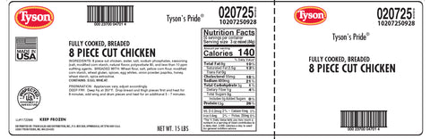Chicken 8-way Cut Fried Chicken Fc Segment Pack 20725-0928