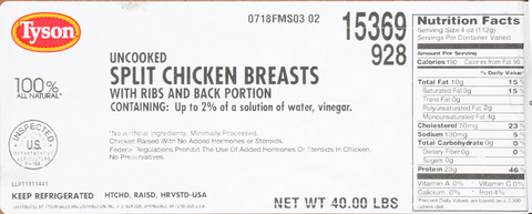 Tyson® CHICKEN BREAST SPLIT W/ BACK SMALL RANDOM ESL 10153690928