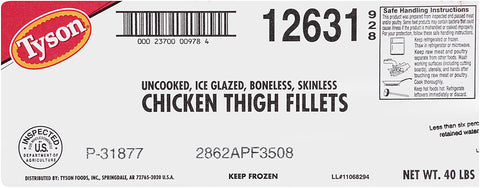 Tyson® CHICKEN THIGH BONELESS-SKINLESS RANDOM RAW FROZEN