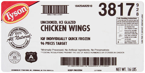 Tyson Uncooked Individually Frozen Ice Glazed Chicken Wings, Average 1 Ounce -- 96 per case