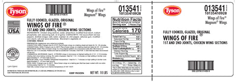 Tyson Magnum Original Wings of Fire Chicken Wing, 5 Pound -- 2 per case.