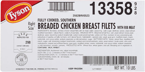 Tyson Southern Breaded Right Size Chicken Breast Fillet, 5 Pound -- 2 per case.
