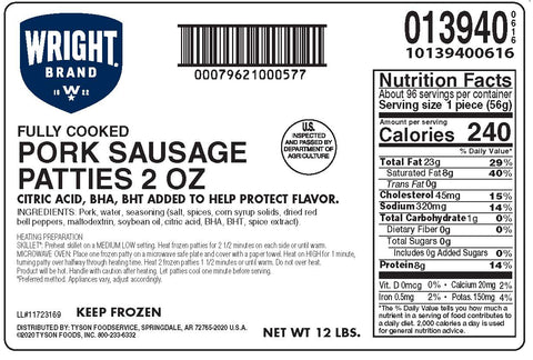 Wright® Brand SAUSAGE PATTY EXTRA SAGE & RED PEPPER FC 10139400616