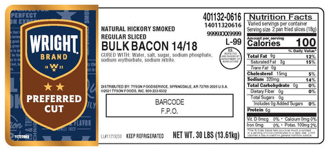 Wright® Brand BACON SLICED THICK 14-18 CT