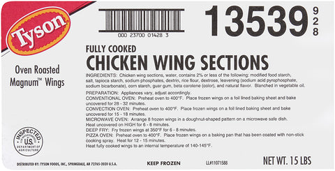 Tyson Magnum Oven Roasted Chicken Wing, 5 Pound -- 3 per case.
