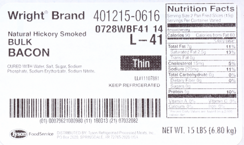 Wright® Brand BACON HICKORY SMOKED 9 SLICES PER INCH 14012150616