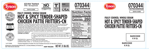 Tyson® CHICKEN TENDER HOT 'N SPICY BREADED WHOLE GRAIN 1.14 OZ 10703440928