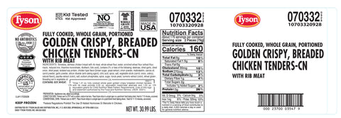 Chicken Tenderloin Breaded Golden Crispy Made W/ Whole Muscle Whole Grain 1.41 Oz 70332-0928