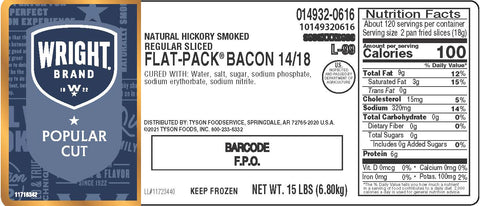 Wright® Brand BACON NATURAL TEXAS SMOKED REGULAR END TO END 6 SLICES PER INCH 10149320616