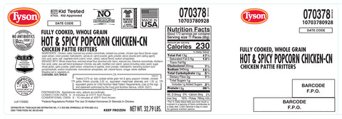 Chicken Popcorn Breaded Hot 'n Spicy Whole Grain Cn 0.27 Oz. 70378-0928