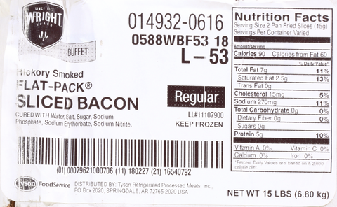 Wright® Brand BACON NATURAL TEXAS SMOKED REGULAR END TO END 6 SLICES PER INCH 10149320616