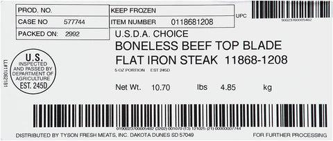 IBP® BEEF STEAK FLAT IRON BONELES USDA CHOICE 5 OZ 10118681208