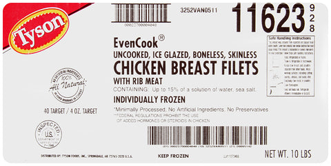 Tyson® CHICKEN BREAST FILLET BONELESS SKINLESS 15% MARINATION 4 OZ 10116230928