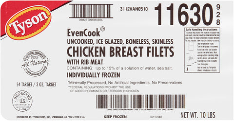 Tyson Boneless/Skinless Chicken Breast Fillet, 10 Pound.