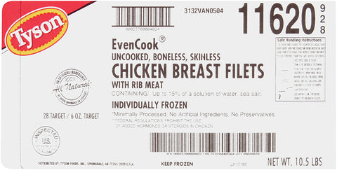 Tyson® CHICKEN BREAST FILLET BONELESS SKINLESS UP TO 15% MARINATION 6 OZ 10116200928