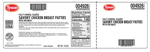 Tyson® CHICKEN PATTIE SAVORY TASTY GLAZE® 3-D SHAPED 4 OZ 10049260928