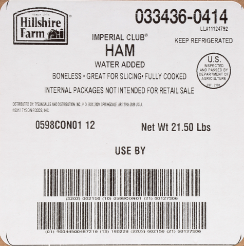 Hillshire Farm® HAM IMPERIAL CLUB® BONELESS HARDWOOD SMOKED WA FC 10334360414