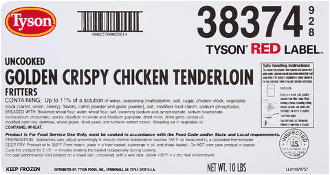 Tyson Red Label Select Cut Golden Crispy Uncooked Breaded Chicken Breast Tenderloin, 5 Pound -- 2 per case.