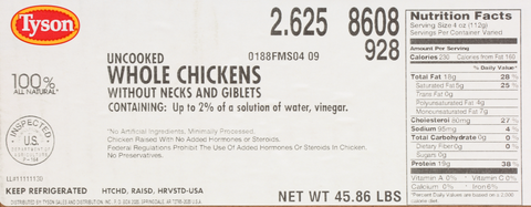 Tyson's Pride® CHICKEN WHOLE WOG ESL 2.50-2.75 10086080928