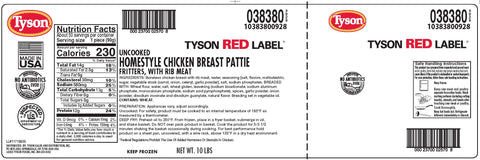 Tyson Red Label Homestyle Formed Breaded Chicken Breast Patty, 5 Pound -- 2 per case.