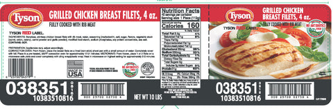 Tyson® Red Label™ CHICKEN BREAST FILET GRILLED COOKED NAE 4 OZ 10383510816