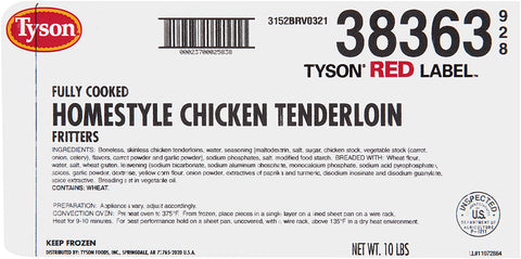 Tyson Red Label Select Cut Homestyle Fully Cooked Breaded Chicken Breast Tenderloin, 5 Pound -- 2 per case.