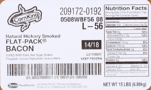 Tyson® BACON 14/18 CT LAYOUT SLICED REGULAR 12091720192