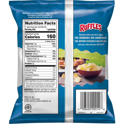 Ruffles Original Potato Chips, 1 Ounce -- 104 per case.