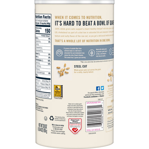 Quaker® OATMEAL STEEL CUT CANISTER