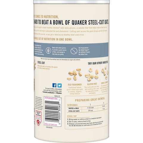 Quaker® OATMEAL STEEL CUT CANISTER
