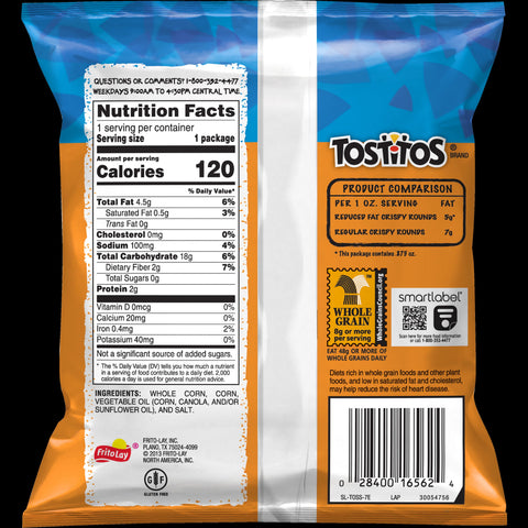 Tortilla Chip Reduced Fat Whole Grain Rich Crispy Rounds Single Serve