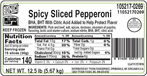 Bonici® PEPPERONI PORK & BEEF SPICY SLICED 14/OZ 11052170269