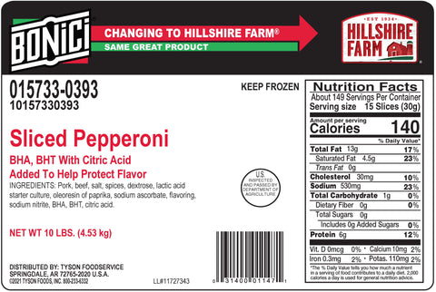 Tyson Pizzano Sliced Pepperoni - Pizza Topping, 10 Pound.