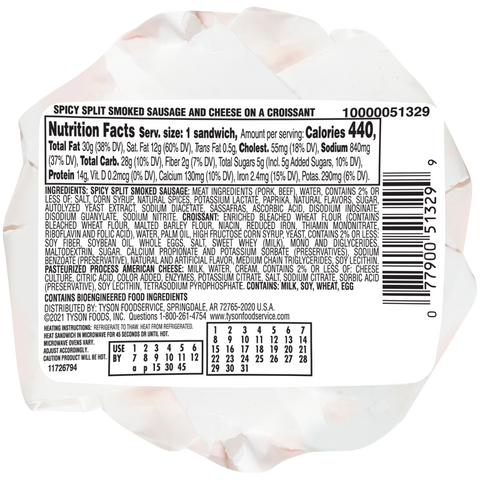 Jimmy Dean Spicy Split Smoked Sausage and Cheese Croissant Sandwich, 4.8 Ounce -- 12 per case