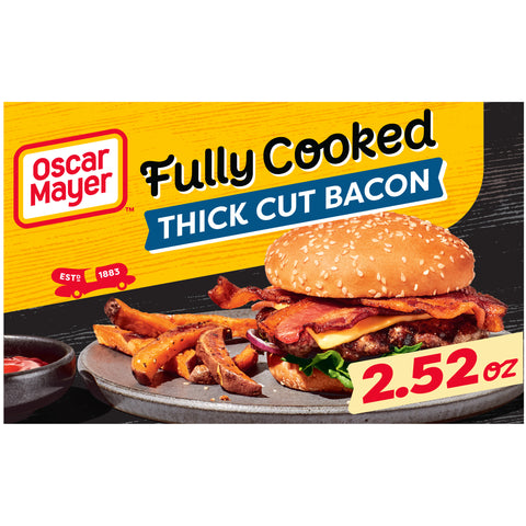Oscar Mayer Hearty Thick Cut Fully Cooked Bacon, 2.52 Ounce -- 12 per case.