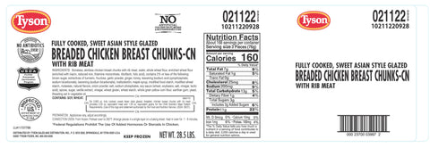 Tyson Wei Café® CHICKEN WING BONELESS ASIAN GLAZED BREADED WHOLE GRAIN MWWM .905 OZ 10211220928