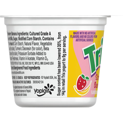 Yoplait Trix Strawberry Banana Bash Yogurt, 4 Ounce -- 48 per case.