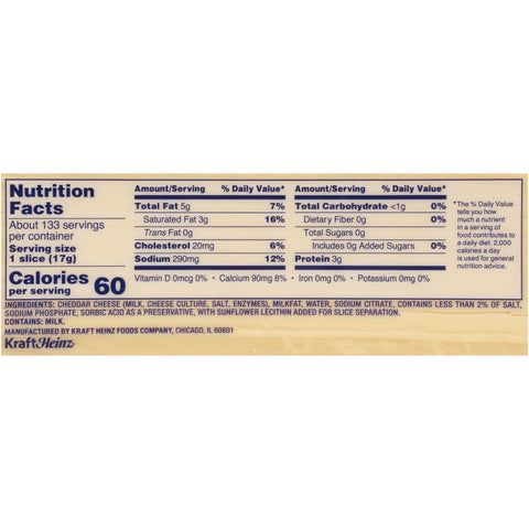 Kraft Chedasharp Sliced White Cheese, 5 Pound -- 4 per case.