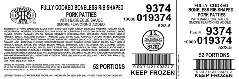 Pork Rowdie Rib™ Pattie W/ Bbq Sauce 3.5 Oz 9374