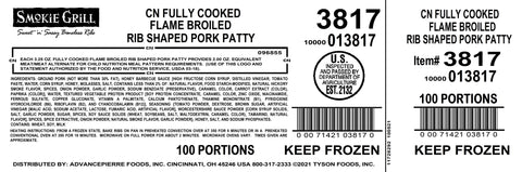Advance Pierre Smokie Grill Boneless Glazed Pork Rib Patty with Honey Barbecue Sauce, 3.25 Ounce -- 100 per case.