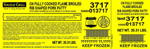 Smokie Grill® PORK RIB PATTIE WITH HONEY BBQ SAUCE FC 3.25 OZ 10000013717