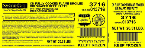 Beef Rib Pattie With Honey Bbq Sauce Fc Cn 3.25 Oz 3716