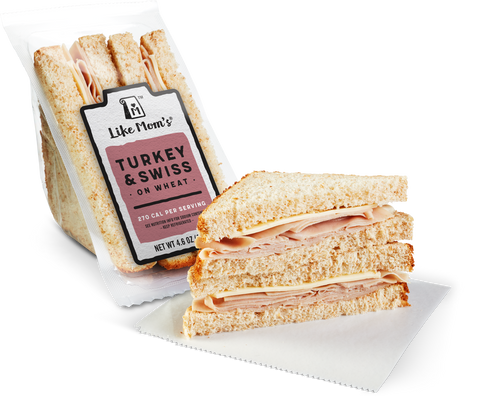 Mom's SANDWICH TURKEY & CHEESE ON WHEAT BREAD WEDGE 10000030243