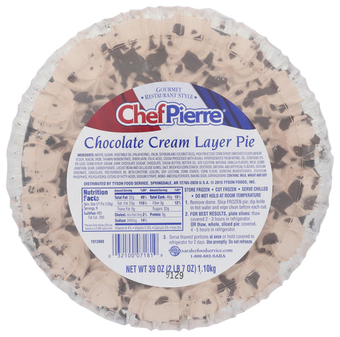 Sara Lee Chef Pierre Chocolate Cream Multi Layer Cream Pie, 40.6 Ounce -- 4 per case.